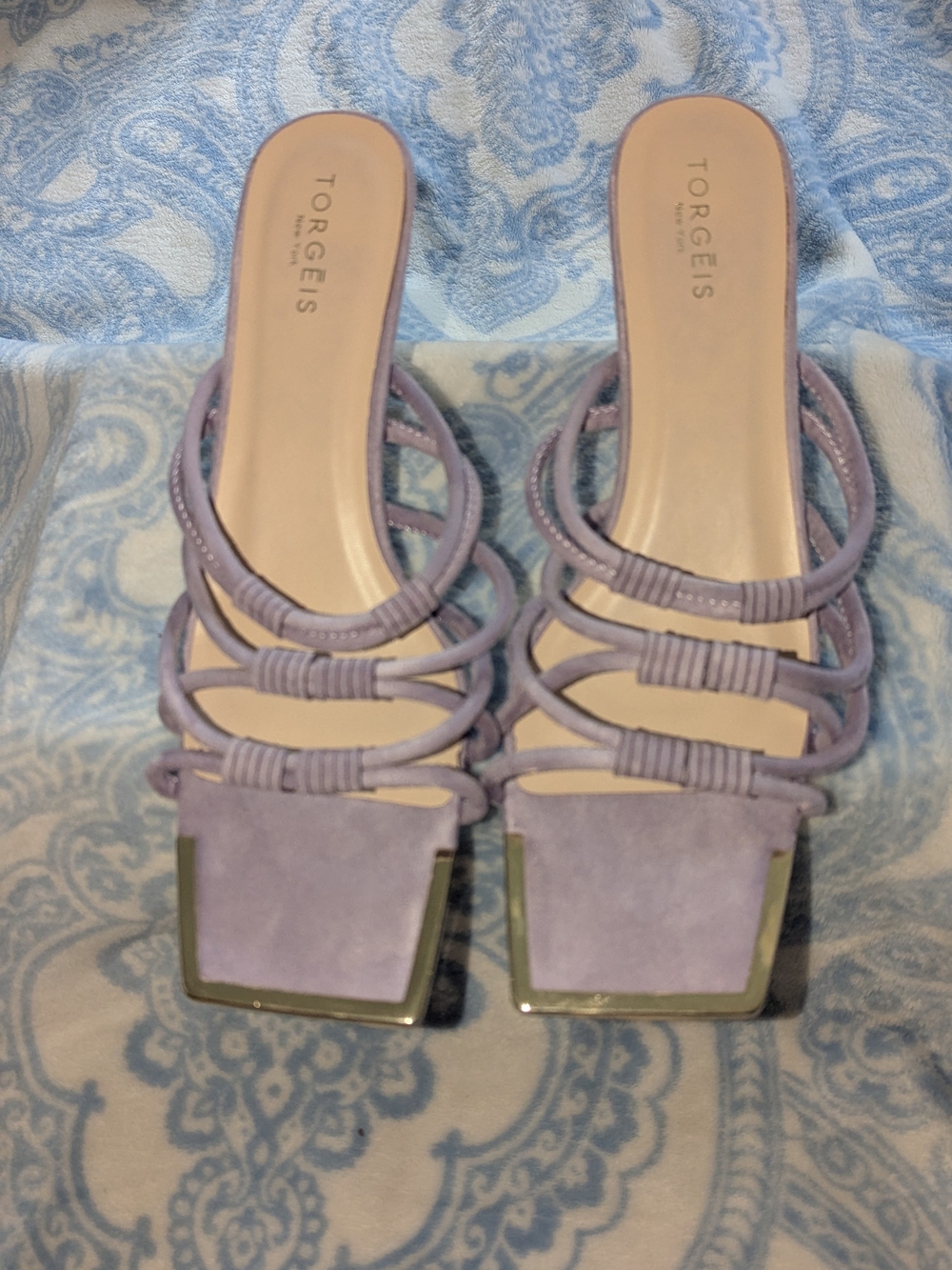 Lilac Strappy Square-Toe Slide Mules